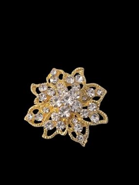 Vintage Gold Tone Rhinestone Flower Brooch Pin